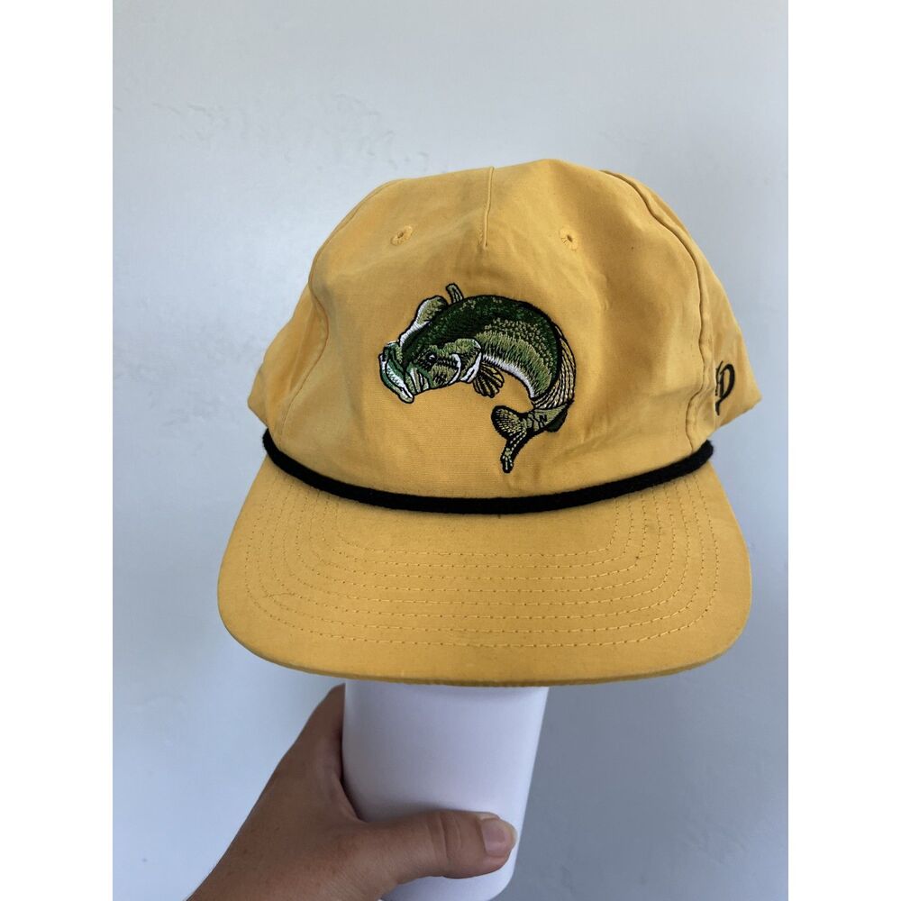 Vintage Embroidered Largemouth Bass Yellow Snapback Hat